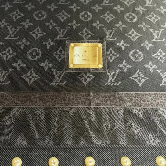 Louis Vuitton Scarf Monogram Denim Blask Gray Square Silk Wrap - Picture 16 of 16
